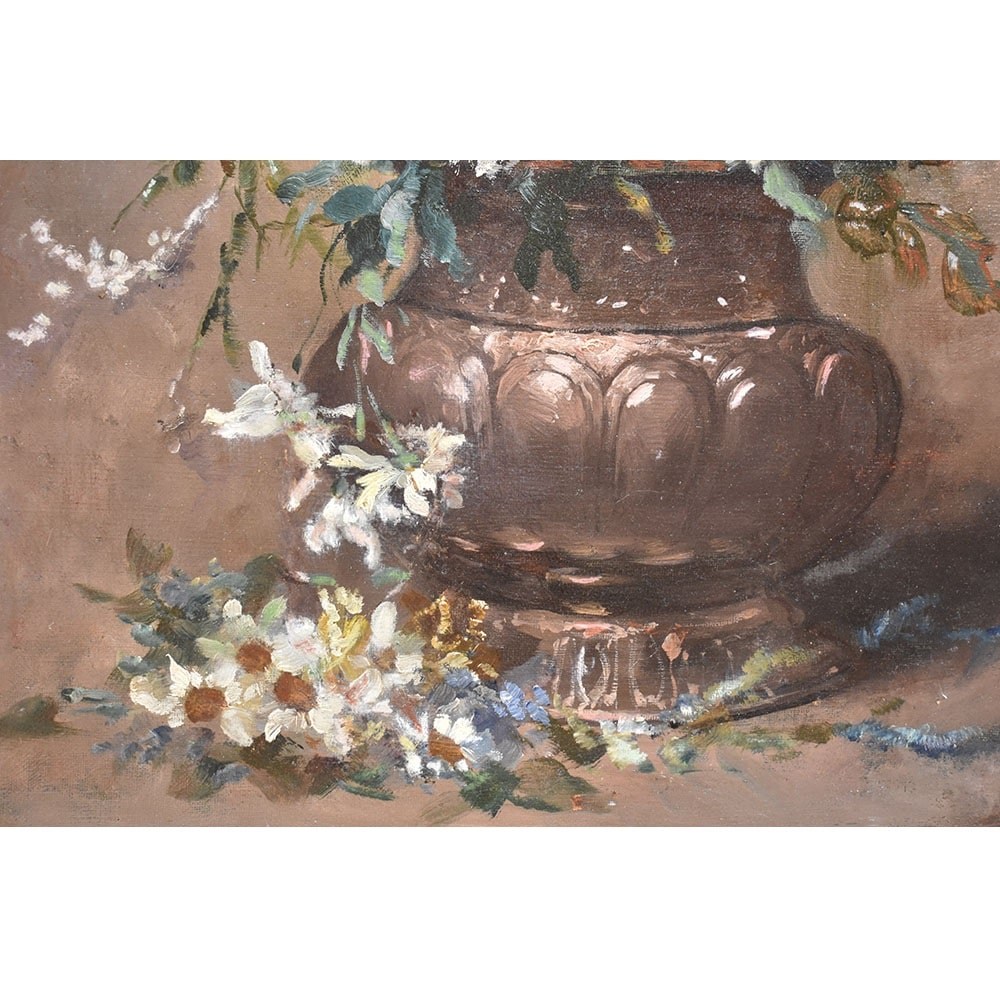 a6QF393 antique floral paintings oil flower canvas still life painting XIX century-min